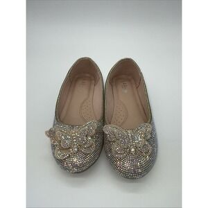 Link‎ Comfort Girls Youth Sparkle Rhinestone Butterfly Ballet Flats Size 3